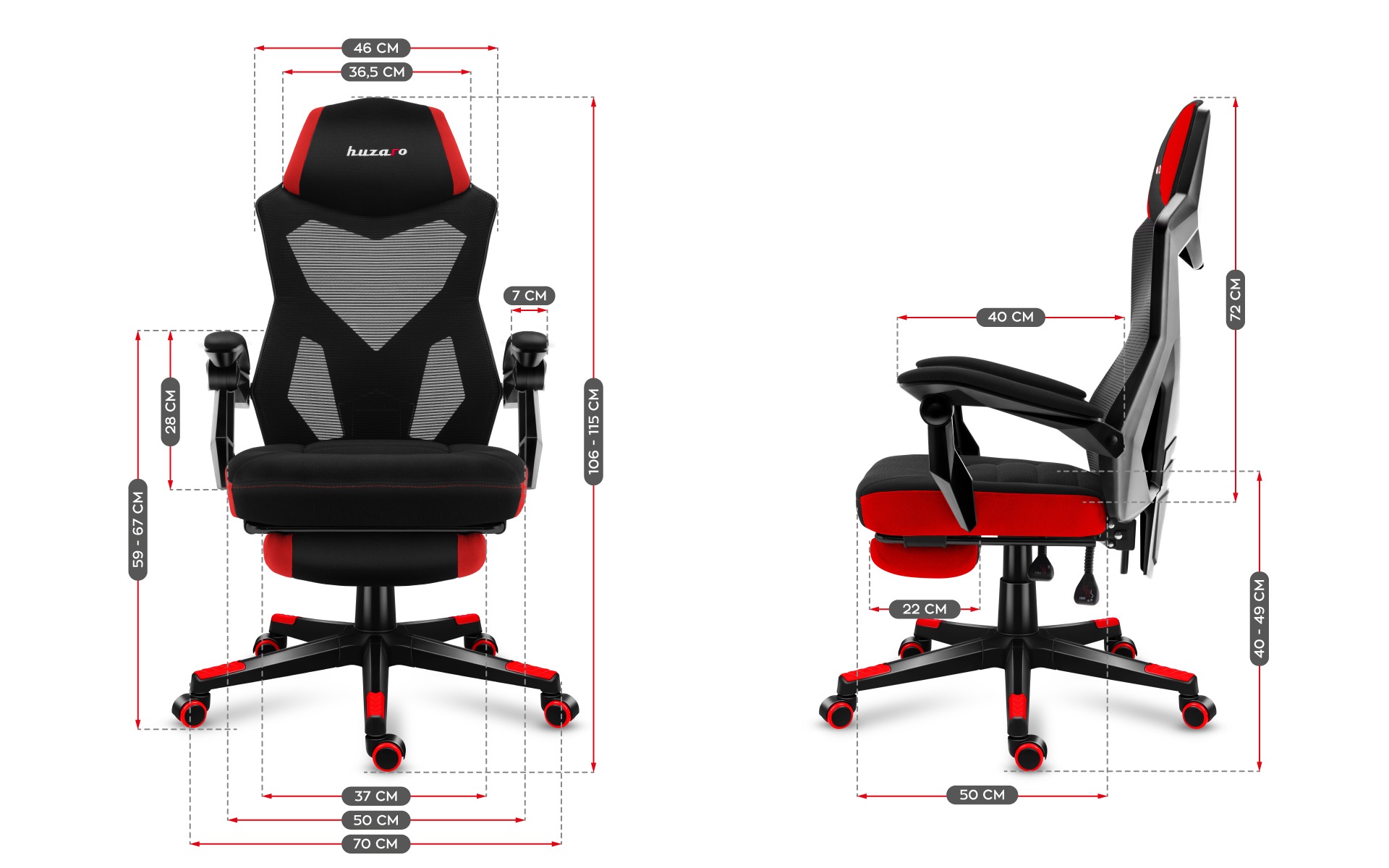 Wymiary fotela Combat 3.0 Red